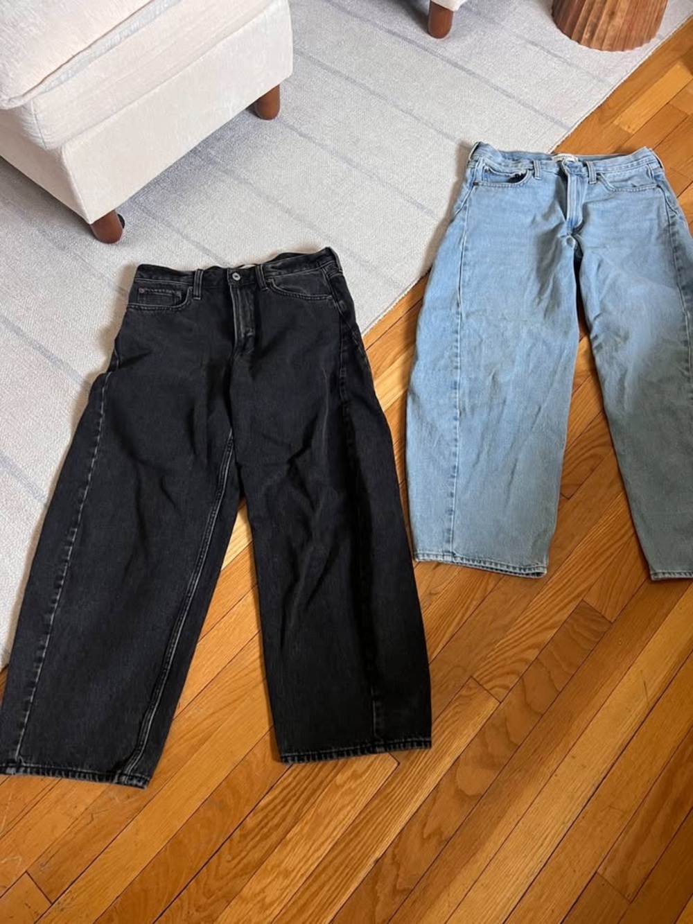 Abercrombie & Fitch Black and Light Blue Wide-Leg Jeans (Pair)